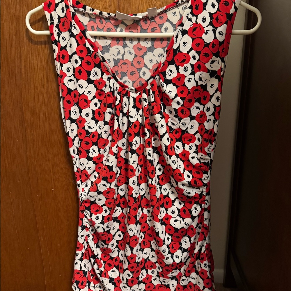 New York & Company Red and White Floral Blouse